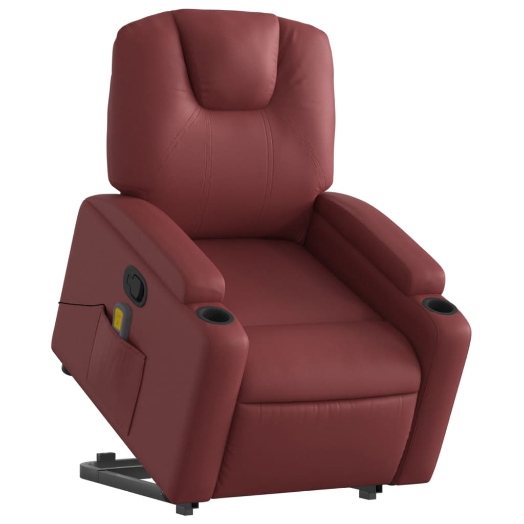 Poltrona Alzapersone Massaggi Reclinabile Rosso Vino Similpelle - homemem39