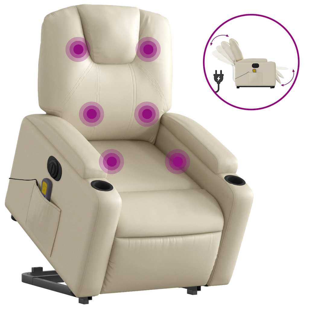 Poltrona Alzapersona Elettrica Reclinabile Crema in Similpelle | homemem39