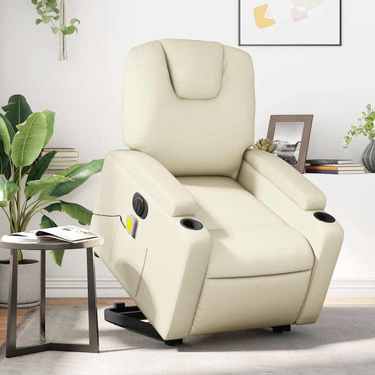 Poltrona Alzapersona Elettrica Reclinabile Crema in Similpelle | homemem39