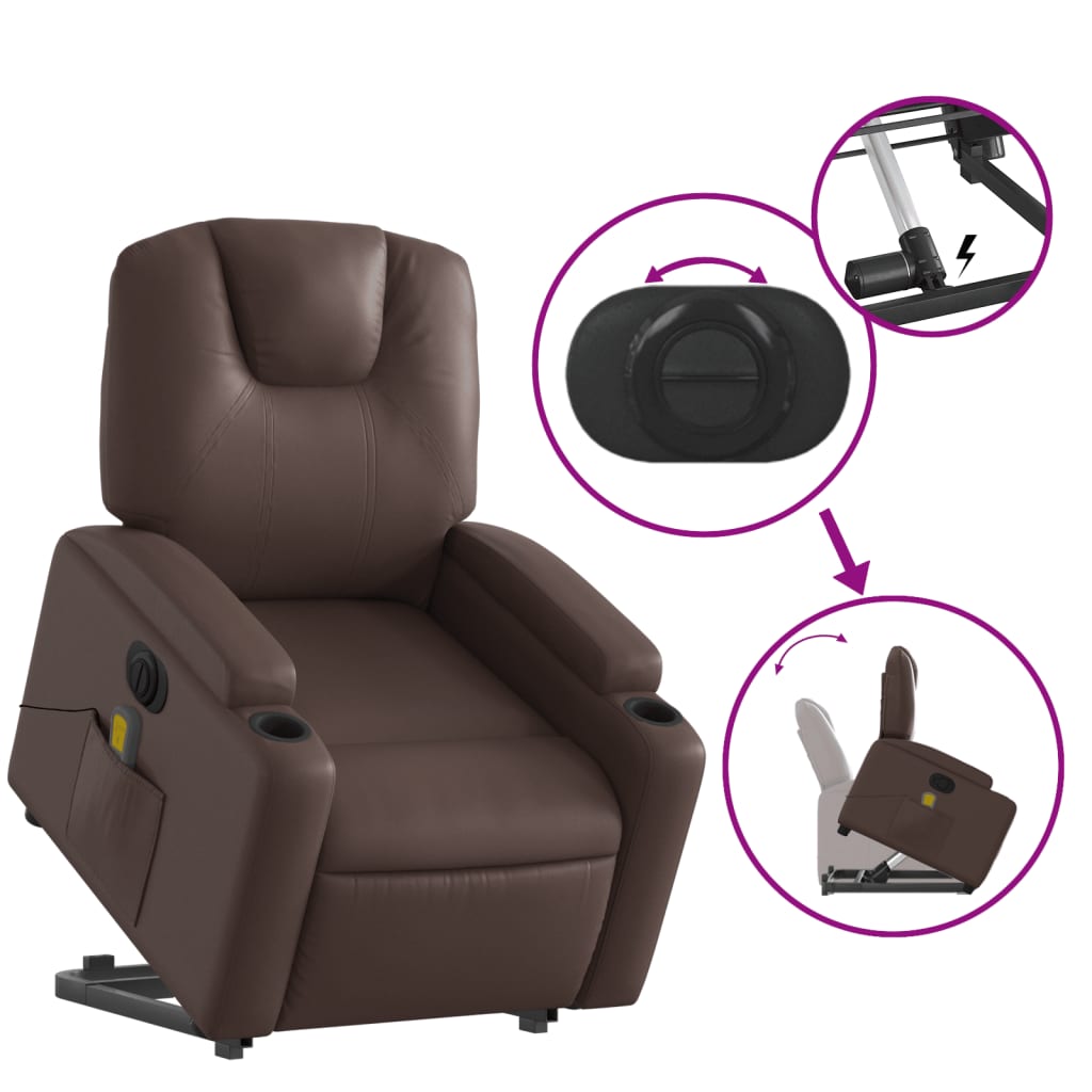 Poltrona Alzapersona Elettrica Reclinabile Marrone Similpelle | homemem39