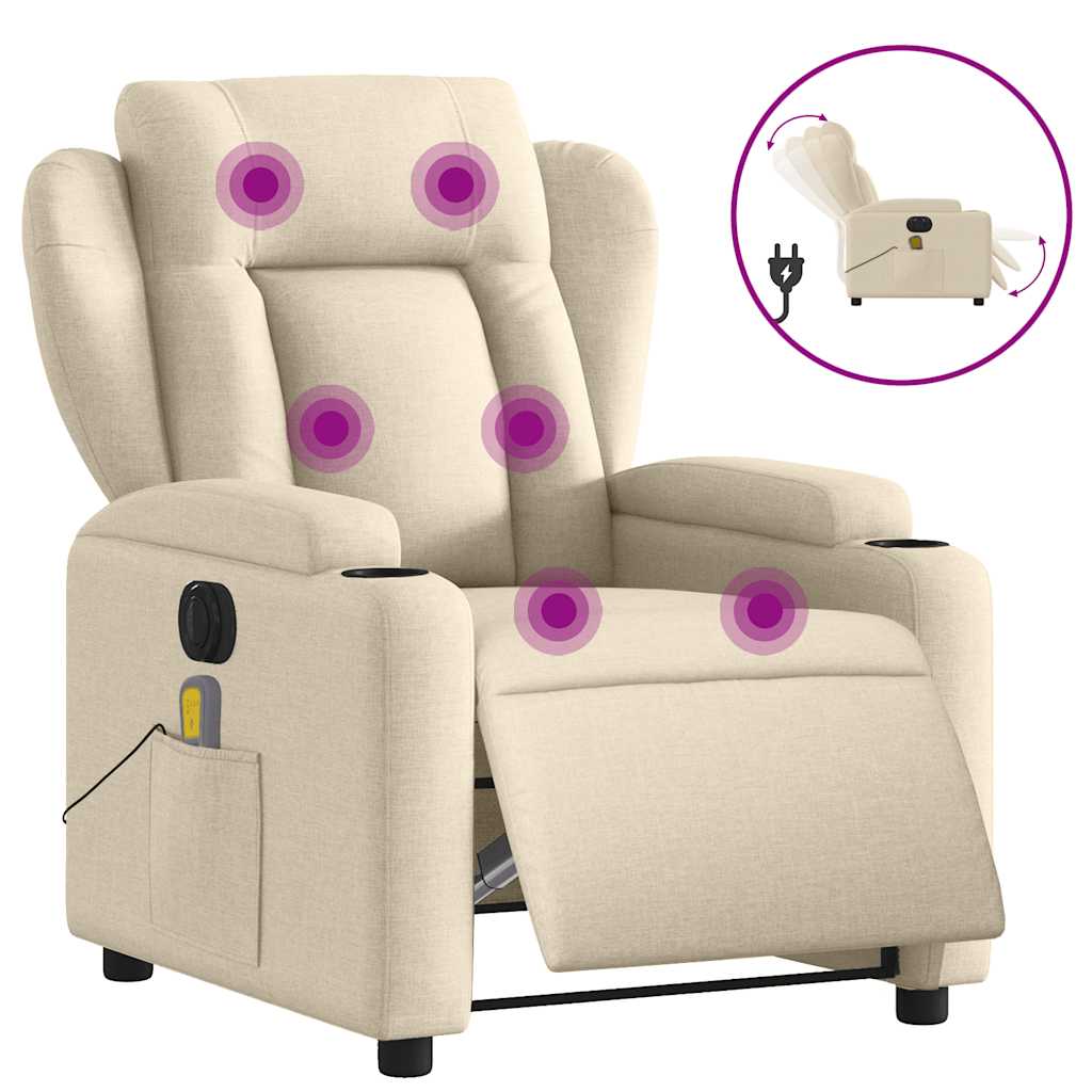 Poltrona Reclinabile Massaggiante Elettrica Crema in Tessuto | homemem39