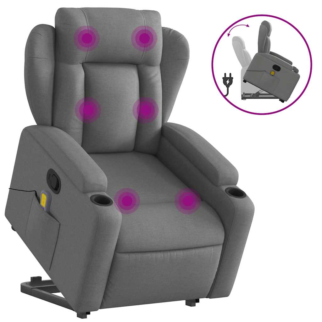 Poltrona Alzapersona Massaggi Reclinabile Grigio Scuro Tessuto - homemem39