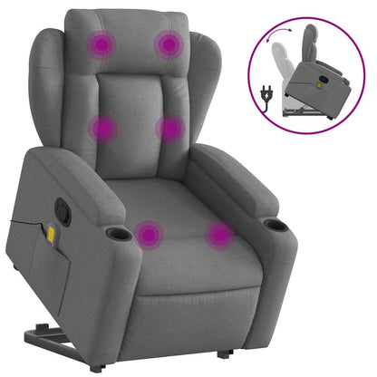 Poltrona Alzapersona Massaggi Reclinabile Grigio Scuro Tessuto - homemem39
