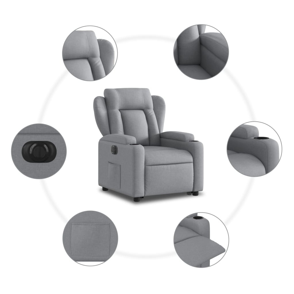 Poltrona Reclinante Alzapersona Elettrica Grigio Chiaro Tessuto | homemem39