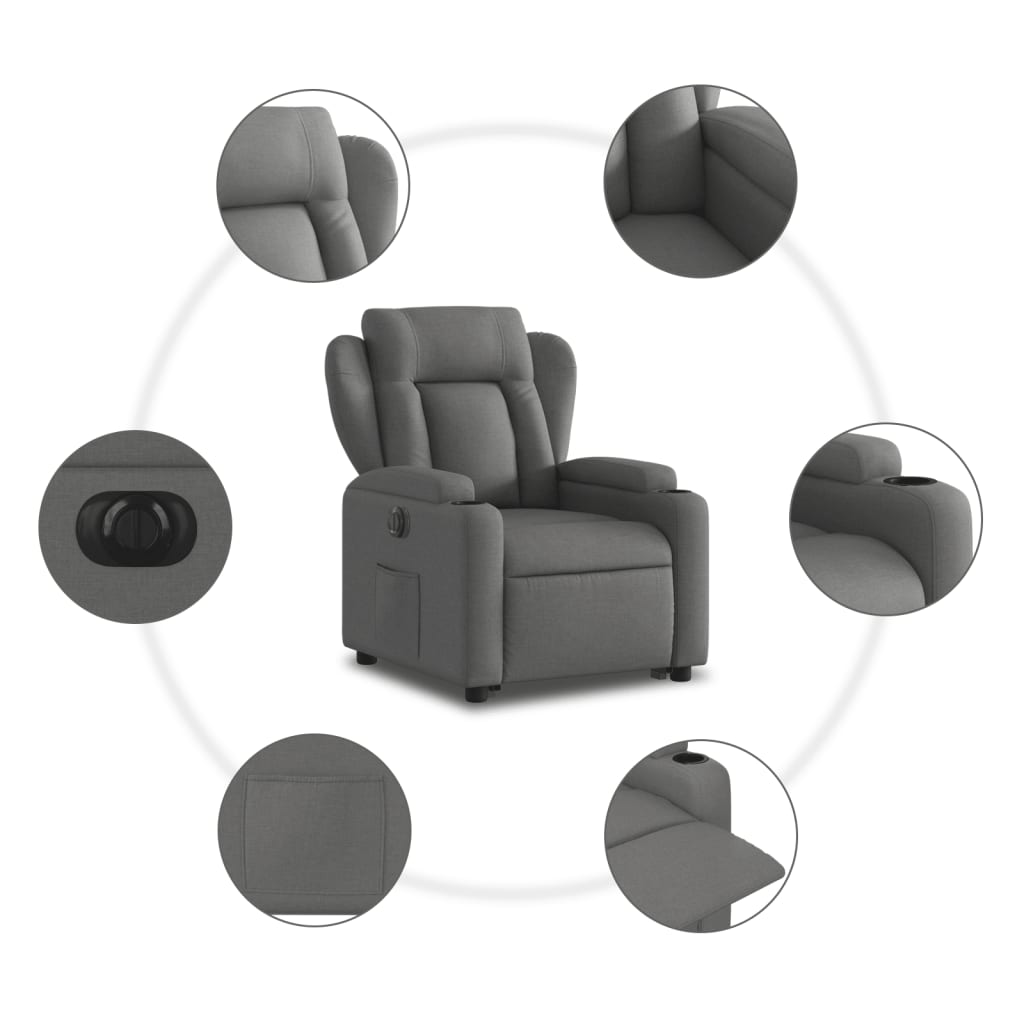 Poltrona Alzapersona Reclinabile Elettrica Grigio Scuro Tessuto | homemem39