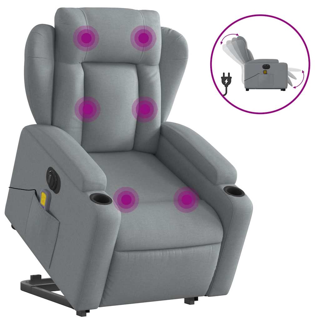 Poltrona Alzapersona Massaggi Elettrica Grigio Chiaro Tessuto - homemem39