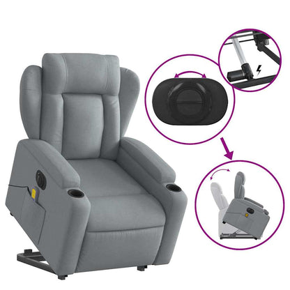 Poltrona Alzapersona Massaggi Elettrica Grigio Chiaro Tessuto - homemem39