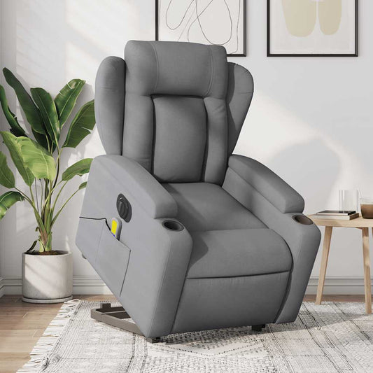 Poltrona Alzapersona Massaggi Elettrica Grigio Chiaro Tessuto - homemem39