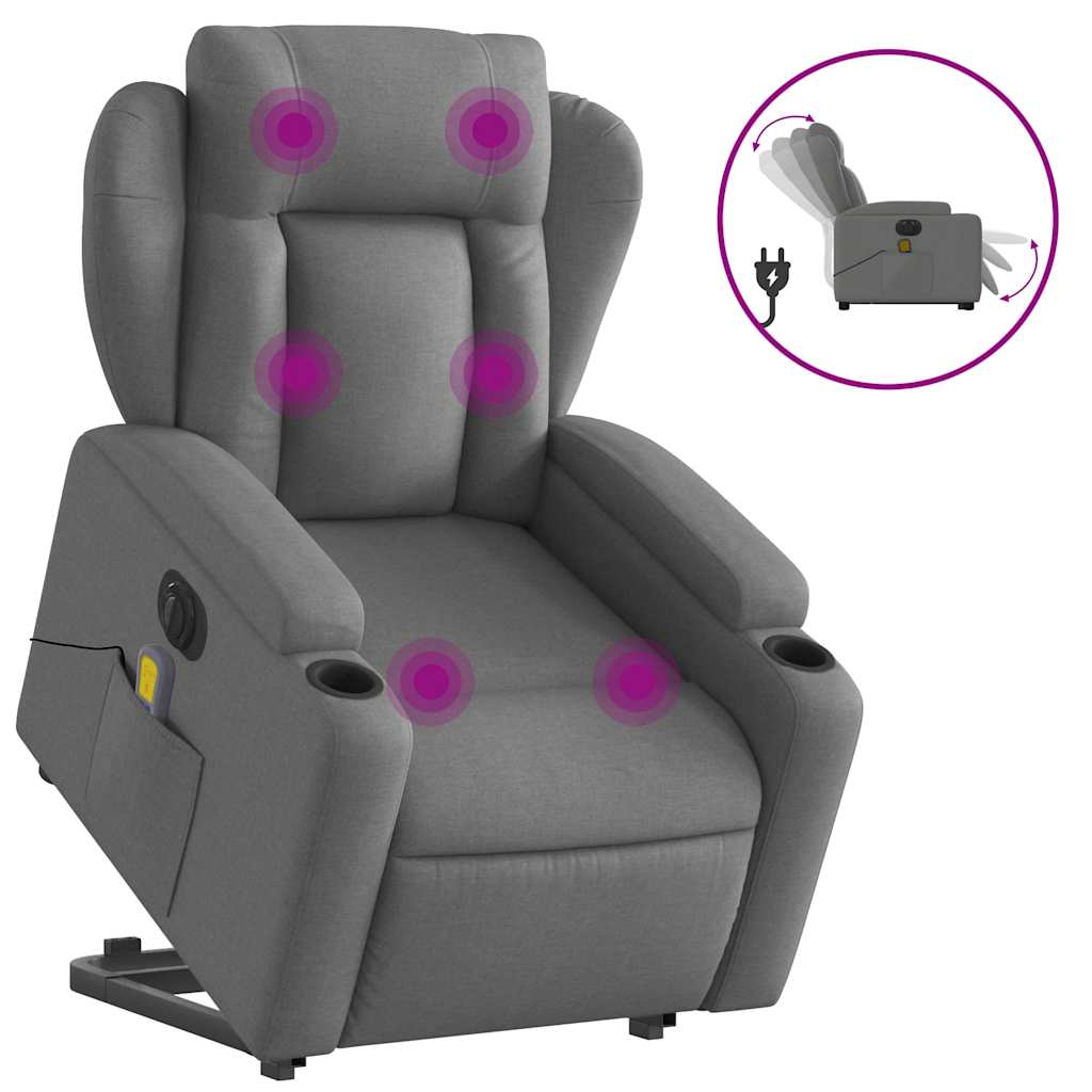 Poltrona Alzapersona Massaggi Elettrica Grigio Scuro Tessuto - homemem39
