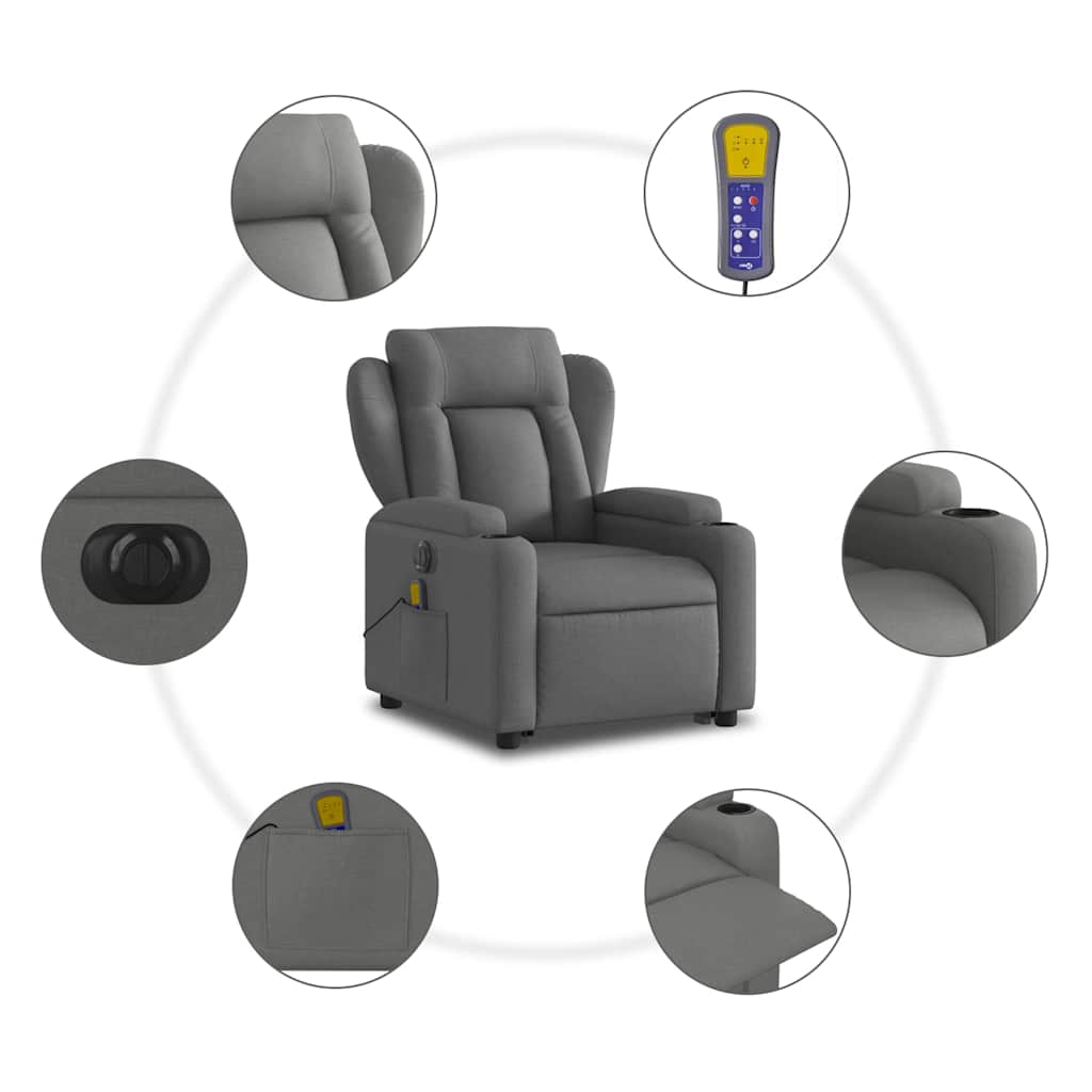 Poltrona Alzapersona Massaggi Elettrica Grigio Scuro Tessuto - homemem39