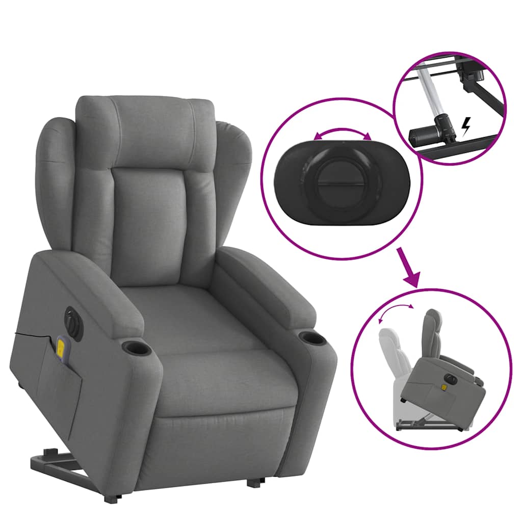 Poltrona Alzapersona Massaggi Elettrica Grigio Scuro Tessuto | homemem39