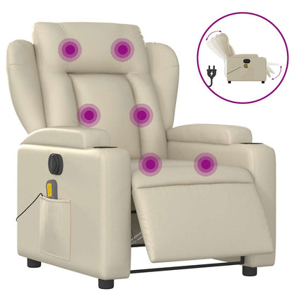 Poltrona Massaggiante Elettrica Reclinabile Crema Similpelle | homemem39