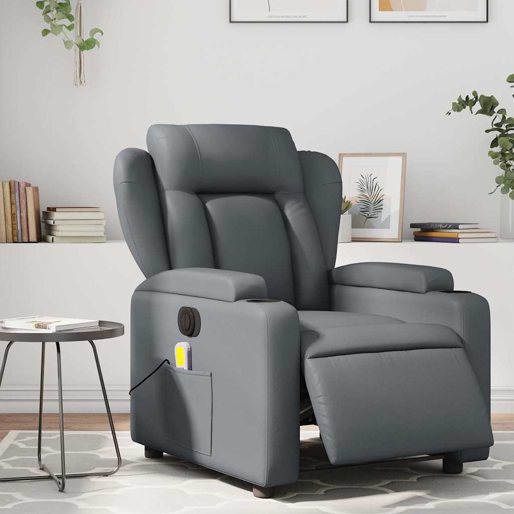Poltrona Massaggiante Elettrica Reclinabile Grigio Similpelle | homemem39