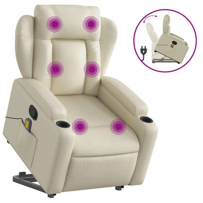 Poltrona Alzapersona Reclinabile Massaggio Crema Similpelle | homemem39