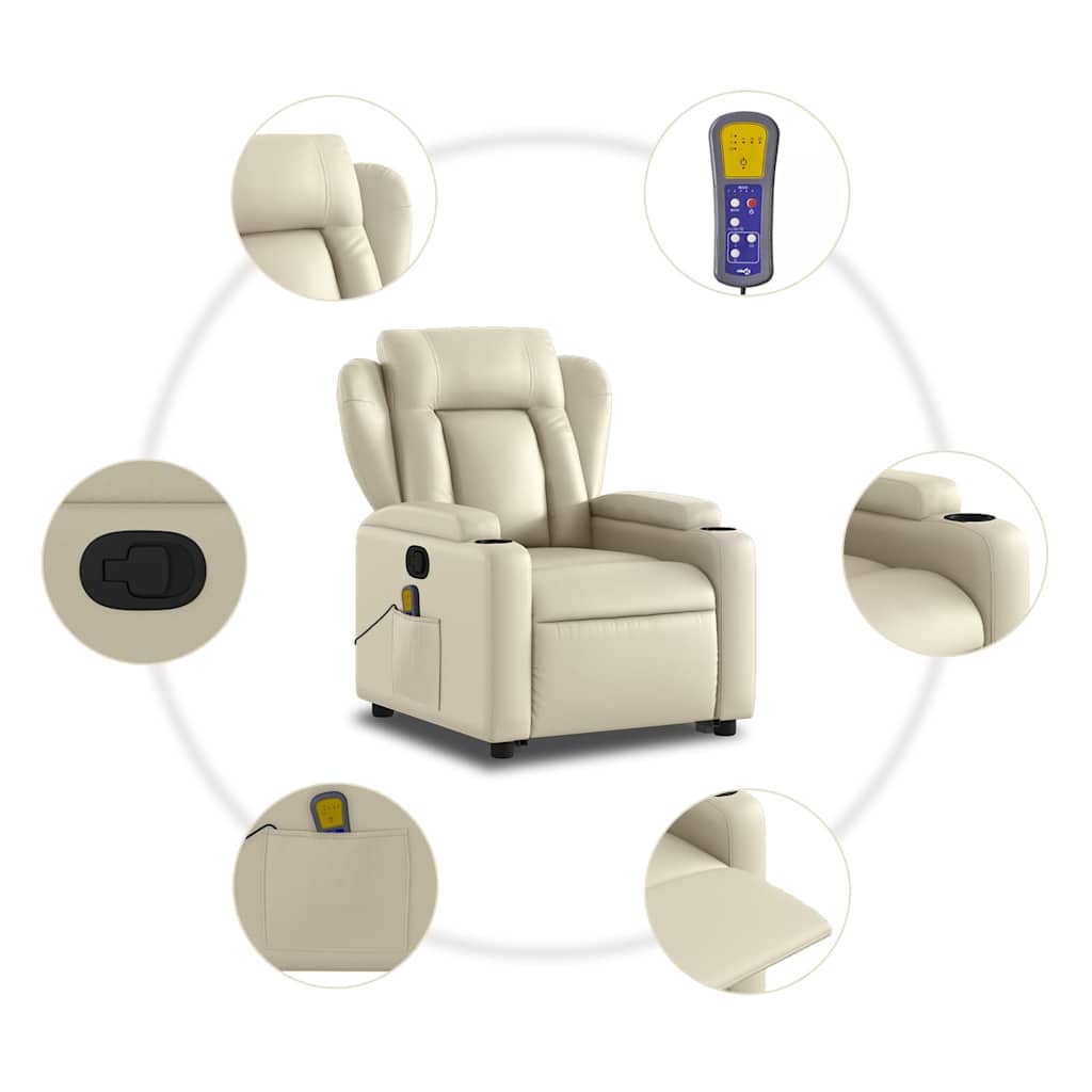 Poltrona Alzapersona Reclinabile Massaggio Crema Similpelle | homemem39