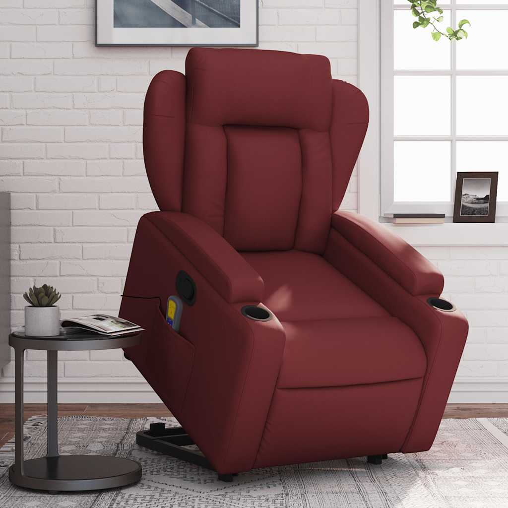 Poltrona Alzapersone Massaggi Reclinabile Rosso Vino Similpelle | homemem39