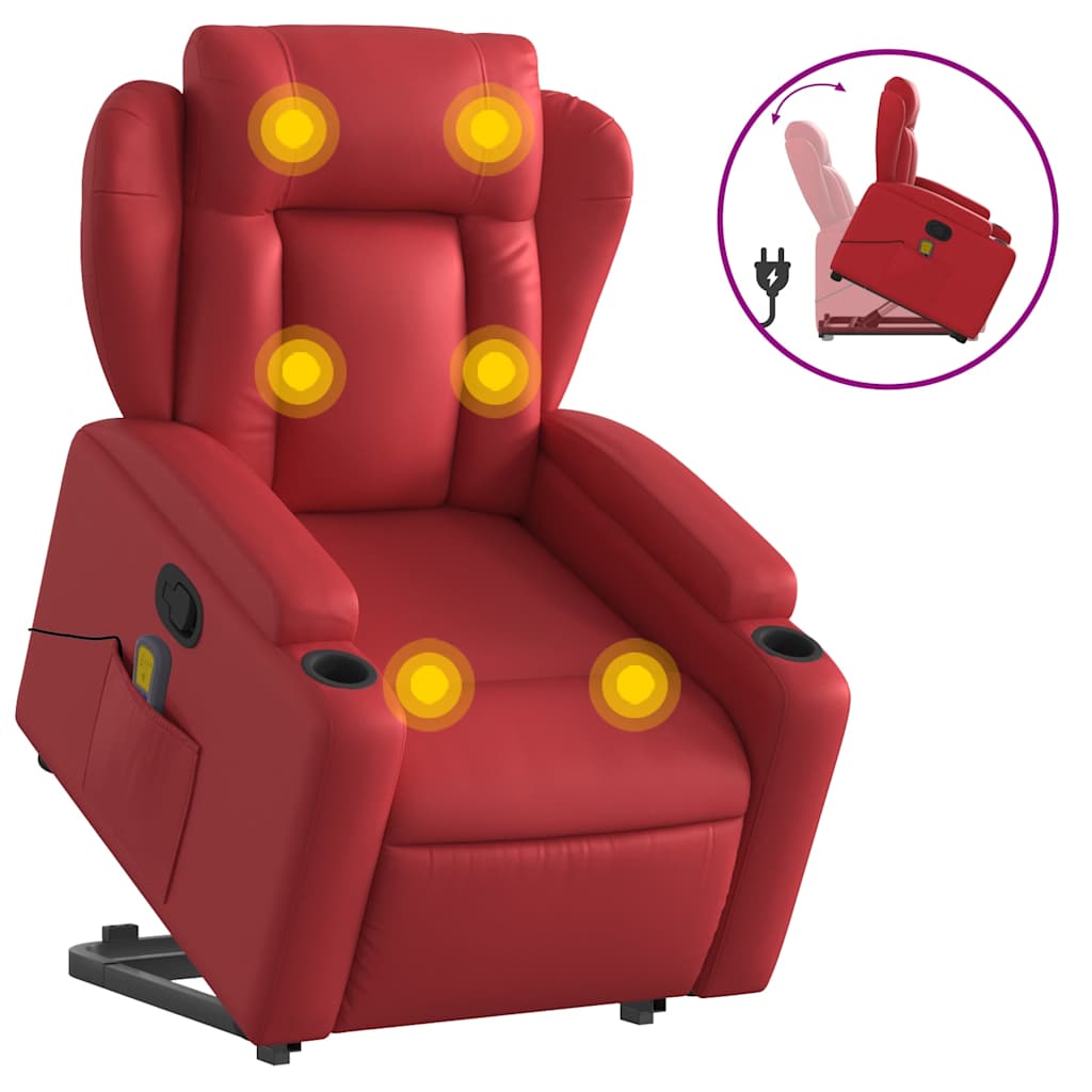 Poltrona Alzapersona Reclinabile Massaggio Rosso in Similpelle | homemem39