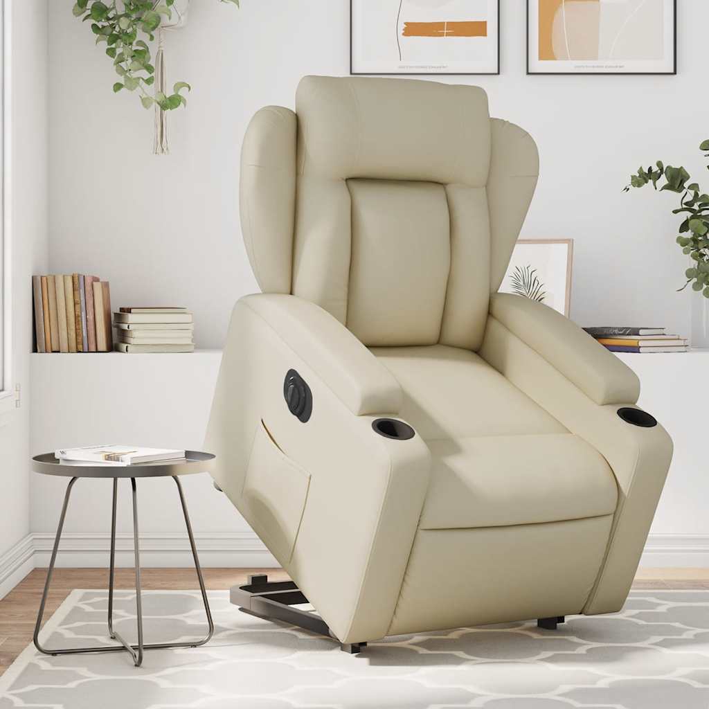 Poltrona Alzapersona Reclinabile Crema in Similpelle | homemem39