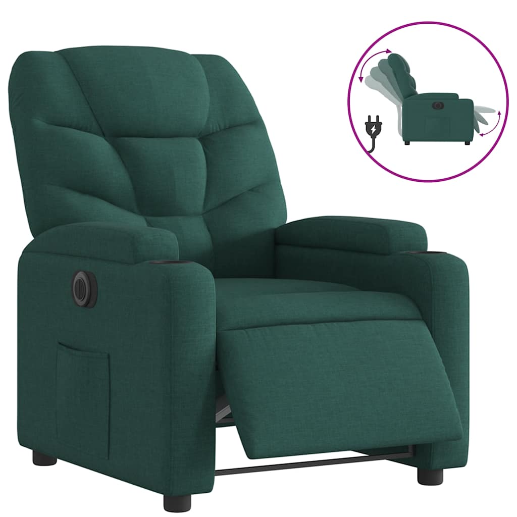 Poltrona Elettrica Reclinabile Verde Scuro in Tessuto | homemem39