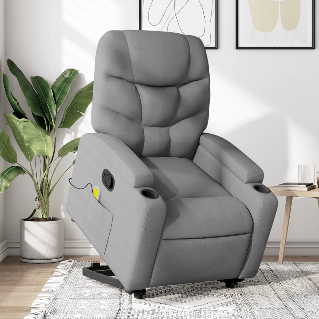 Poltrona Alzapersona Massaggi Reclinabile Grigio Chiaro Tessuto | homemem39