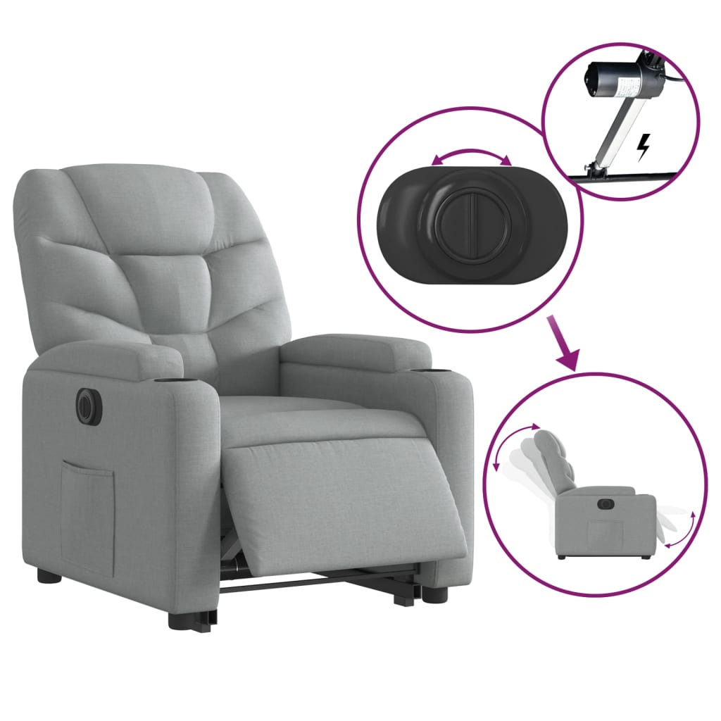 Poltrona Reclinante Alzapersona Elettrica Grigio Chiaro Tessuto | homemem39