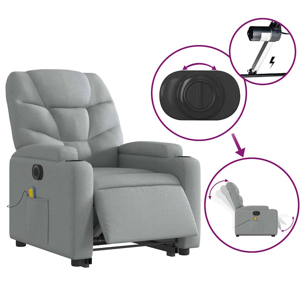Poltrona Alzapersona Massaggi Elettrica Grigio Chiaro Tessuto | homemem39