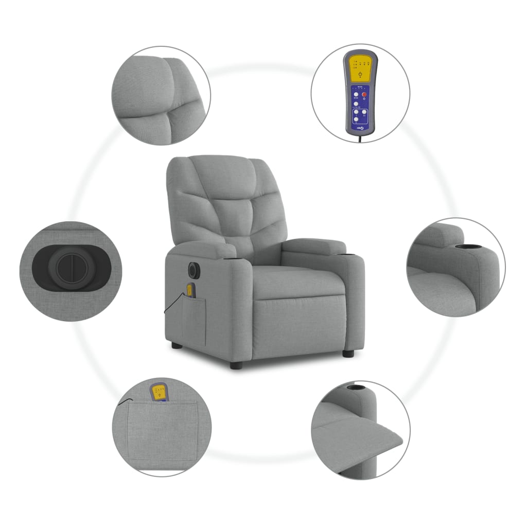 Poltrona Alzapersona Massaggi Elettrica Grigio Chiaro Tessuto | homemem39