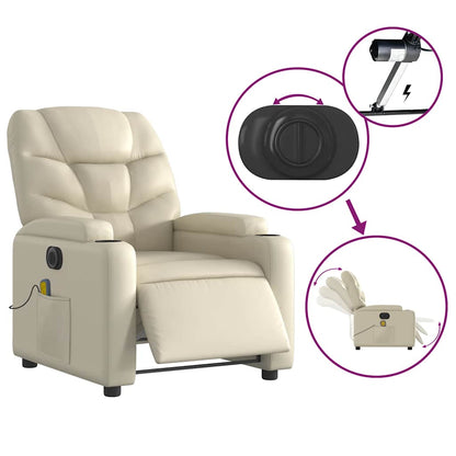 Poltrona Massaggiante Elettrica Reclinabile Crema Similpelle | homemem39