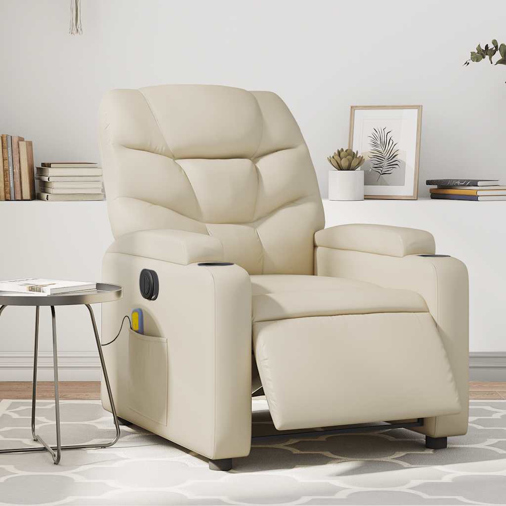 Poltrona Massaggiante Elettrica Reclinabile Crema Similpelle | homemem39