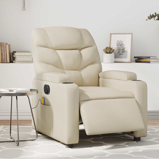 Poltrona Massaggiante Elettrica Reclinabile Crema Similpelle | homemem39