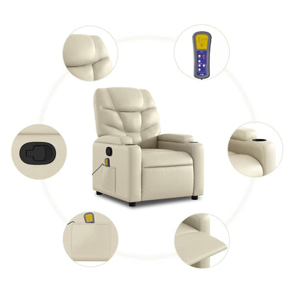 Poltrona Alzapersona Reclinabile Massaggio Crema Similpelle | homemem39