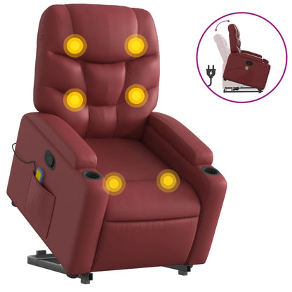 Poltrona Alzapersone Massaggi Reclinabile Rosso Vino Similpelle - homemem39