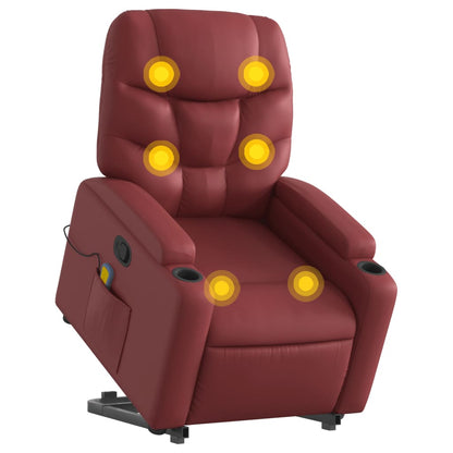 Poltrona Alzapersone Massaggi Reclinabile Rosso Vino Similpelle - homemem39