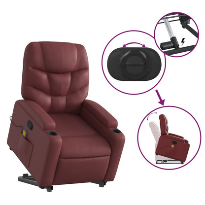 Poltrona Alzapersone Massaggi Reclinabile Rosso Vino Similpelle - homemem39