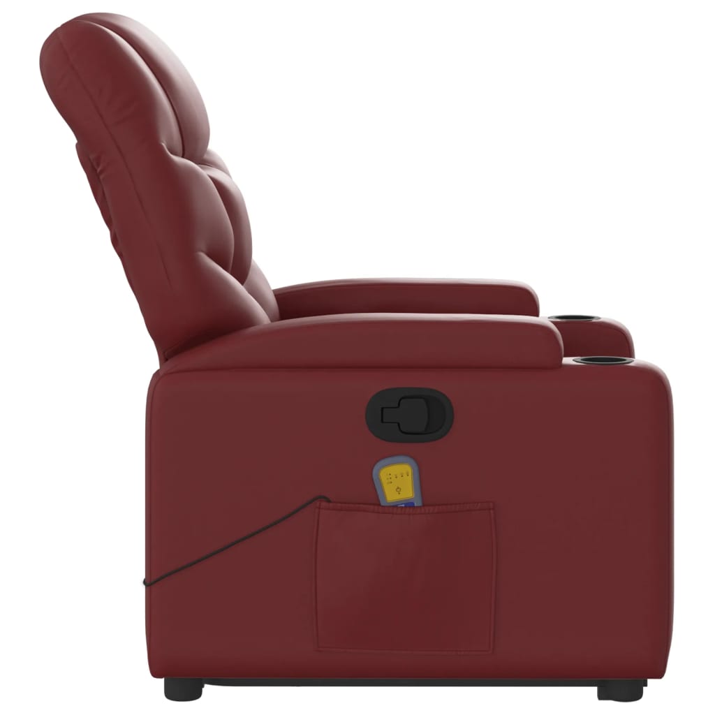 Poltrona Alzapersone Massaggi Reclinabile Rosso Vino Similpelle - homemem39