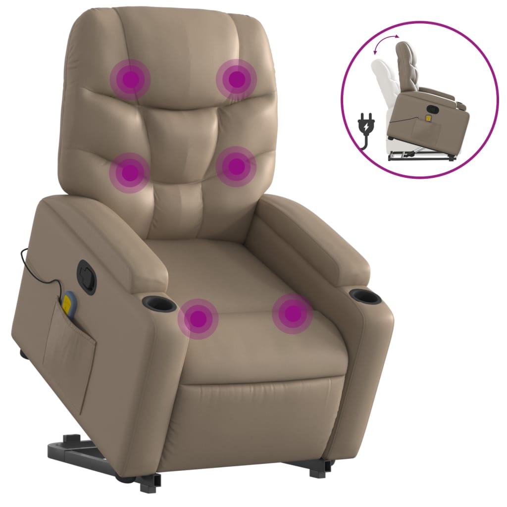 Poltrona Alzapersone Massaggi Reclinabile Cappuccino Similpelle | homemem39