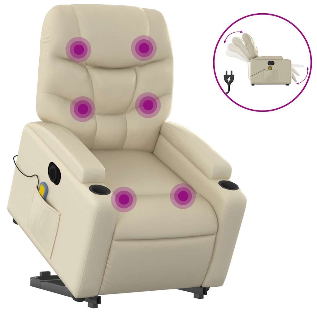 Poltrona Alzapersona Elettrica Reclinabile Crema in Similpelle | homemem39