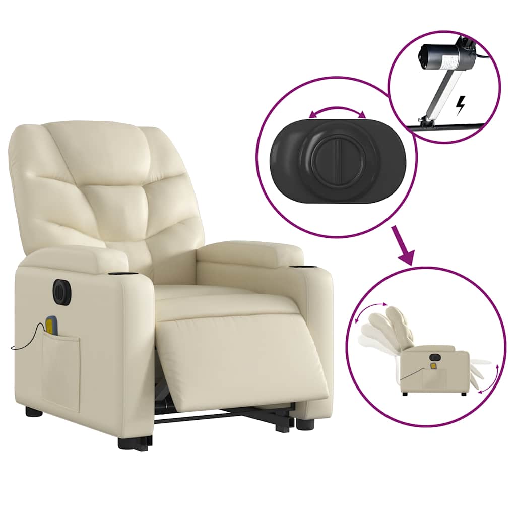 Poltrona Alzapersona Elettrica Reclinabile Crema in Similpelle | homemem39