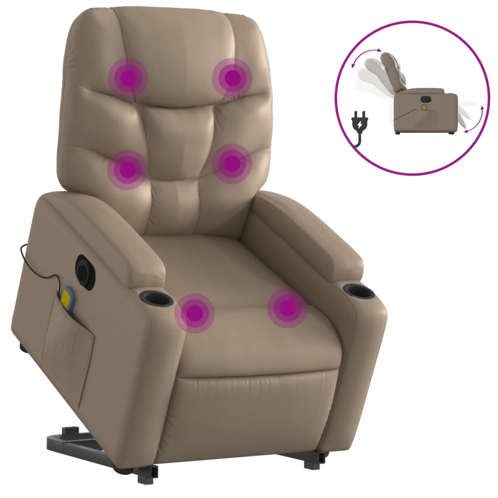 Poltrona Alzapersona Massaggio Elettrica Cappuccino Similpelle | homemem39