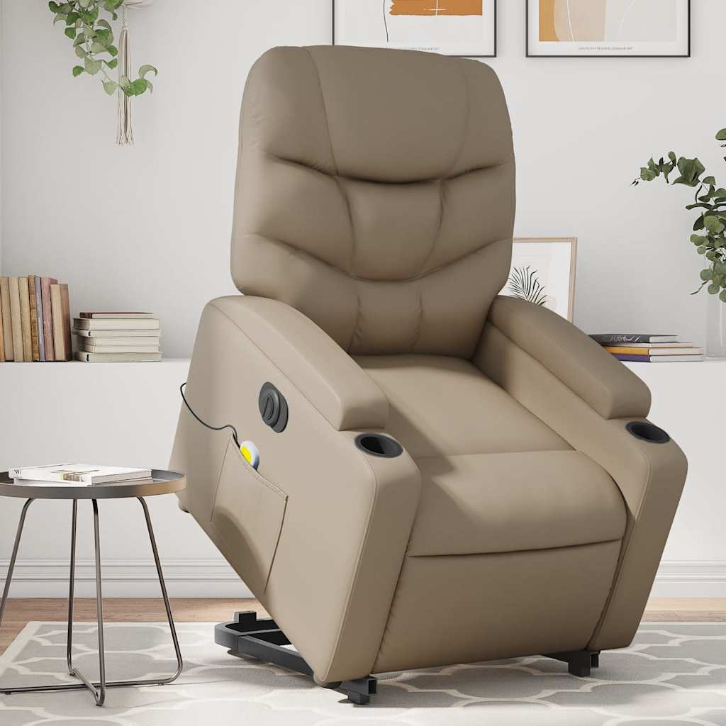 Poltrona Alzapersona Massaggio Elettrica Cappuccino Similpelle | homemem39