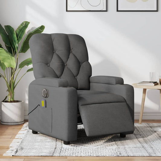Poltrona Reclinabile Massaggio Elettrica Grigio Scuro Tessuto | homemem39