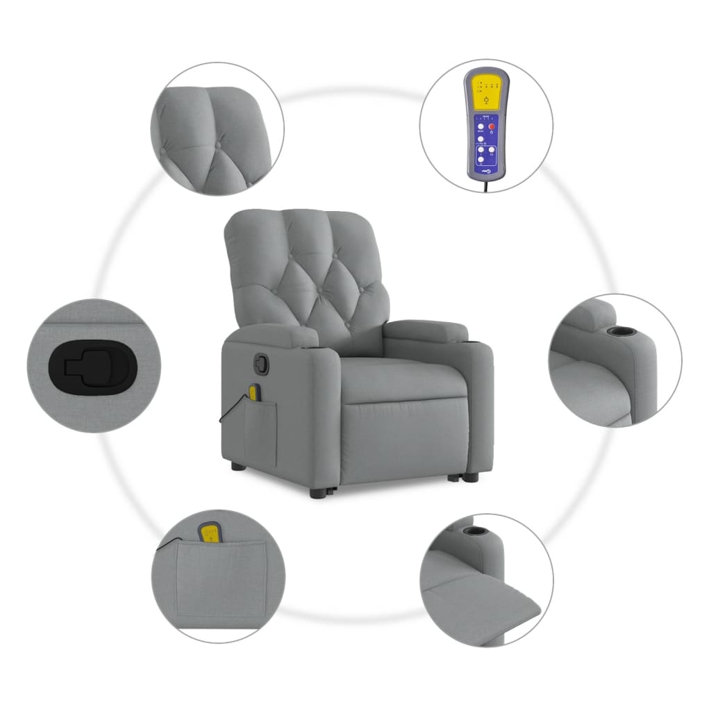 Poltrona Alzapersona Massaggi Reclinabile Grigio Chiaro Tessuto - homemem39