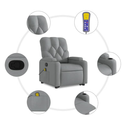 Poltrona Alzapersona Massaggi Reclinabile Grigio Chiaro Tessuto - homemem39