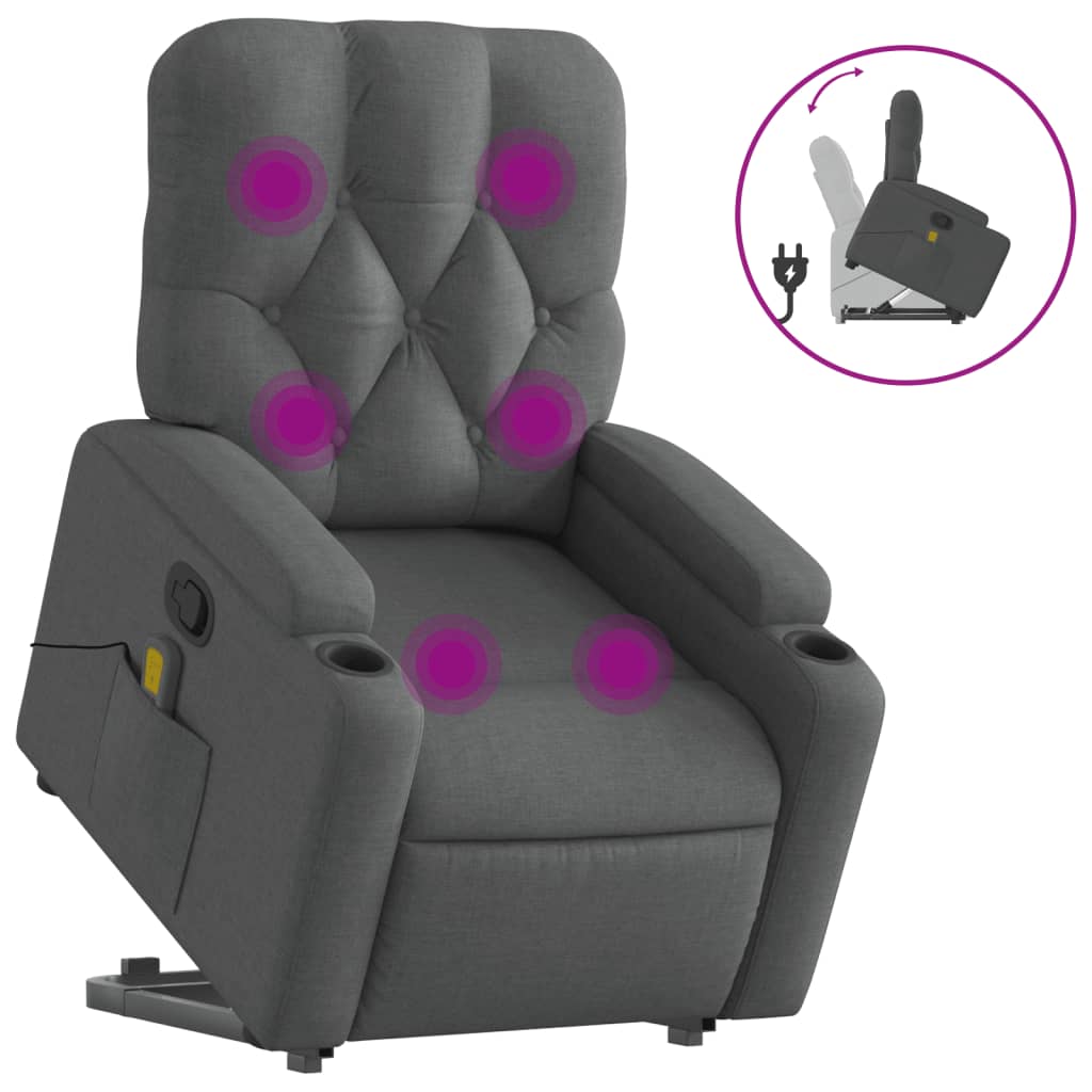 Poltrona Alzapersona Massaggi Reclinabile Grigio Scuro Tessuto - homemem39