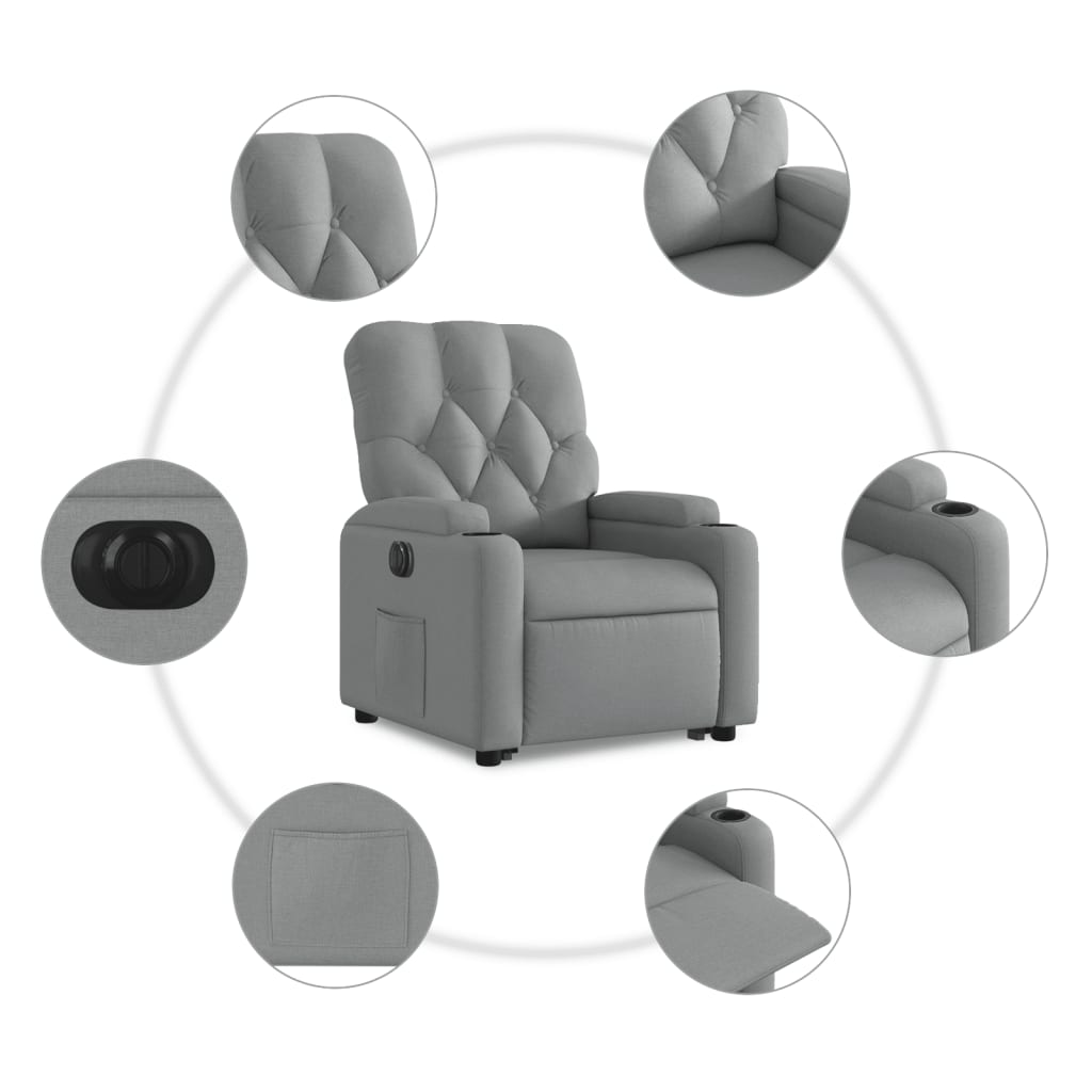 Poltrona Reclinante Alzapersona Elettrica Grigio Chiaro Tessuto | homemem39
