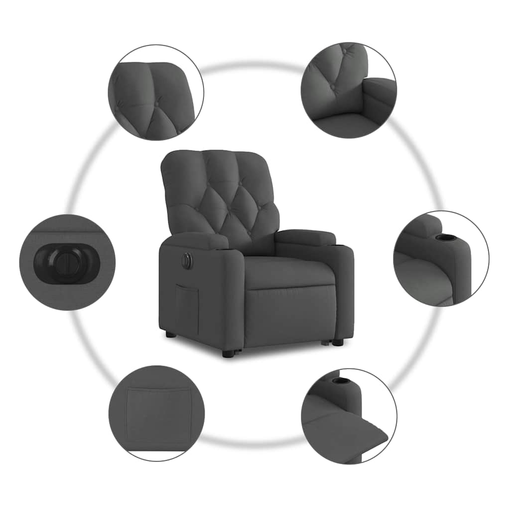 Poltrona Alzapersona Reclinabile Elettrica Grigio Scuro Tessuto | homemem39