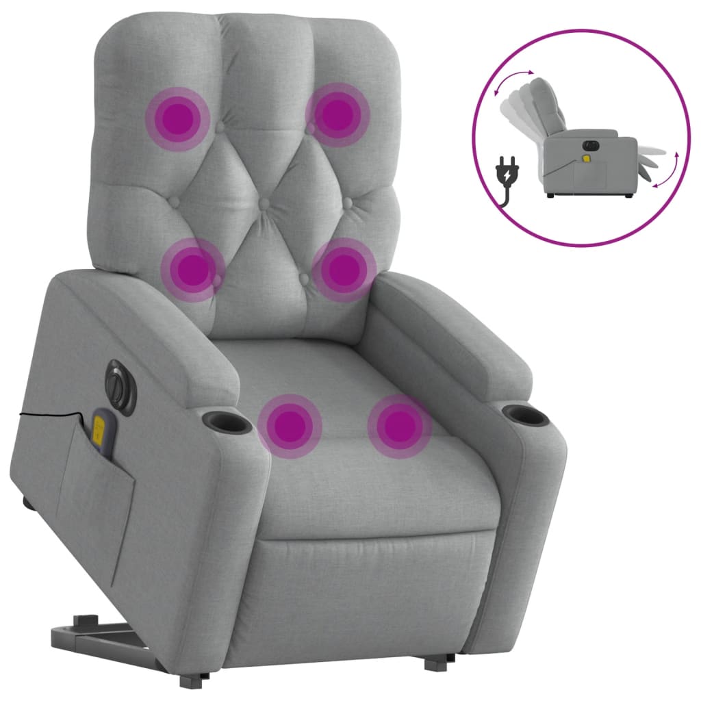 Poltrona Alzapersona Massaggi Elettrica Grigio Chiaro Tessuto - homemem39
