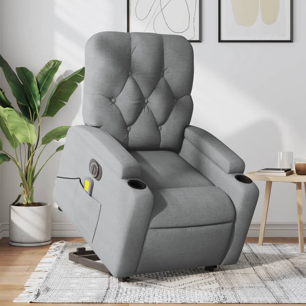 Poltrona Alzapersona Massaggi Elettrica Grigio Chiaro Tessuto | homemem39