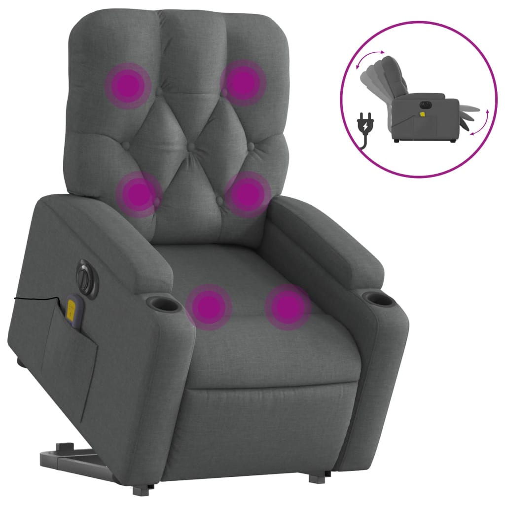 Poltrona Alzapersona Massaggi Elettrica Grigio Scuro Tessuto - homemem39