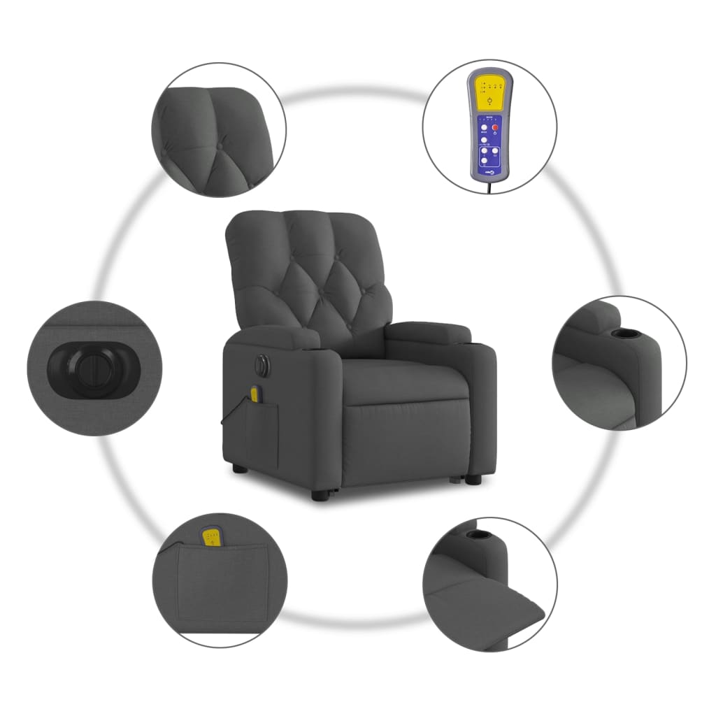 Poltrona Alzapersona Massaggi Elettrica Grigio Scuro Tessuto | homemem39